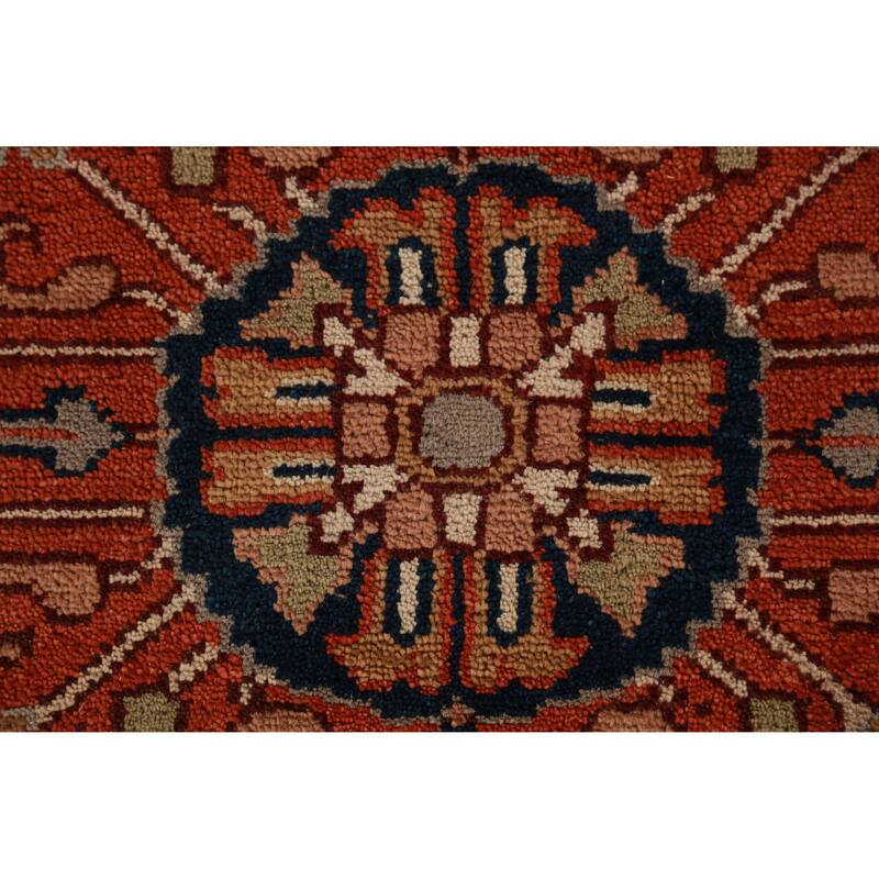 Orange Medallion Heriz Serapi Indian Area Rug Handmade Wool Carpet - 9'0"x 11'9"