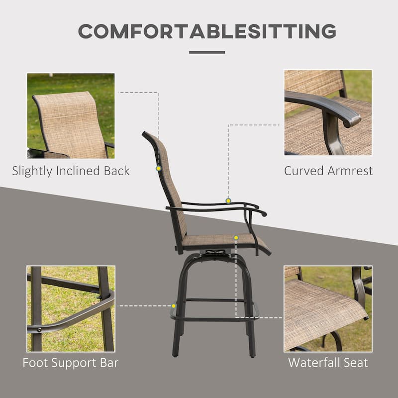 Set of 2 Outdoor Bar Stools with 360 Swivel & Footrest Bars - 23.5" W x 27.25" D x 47.75" H