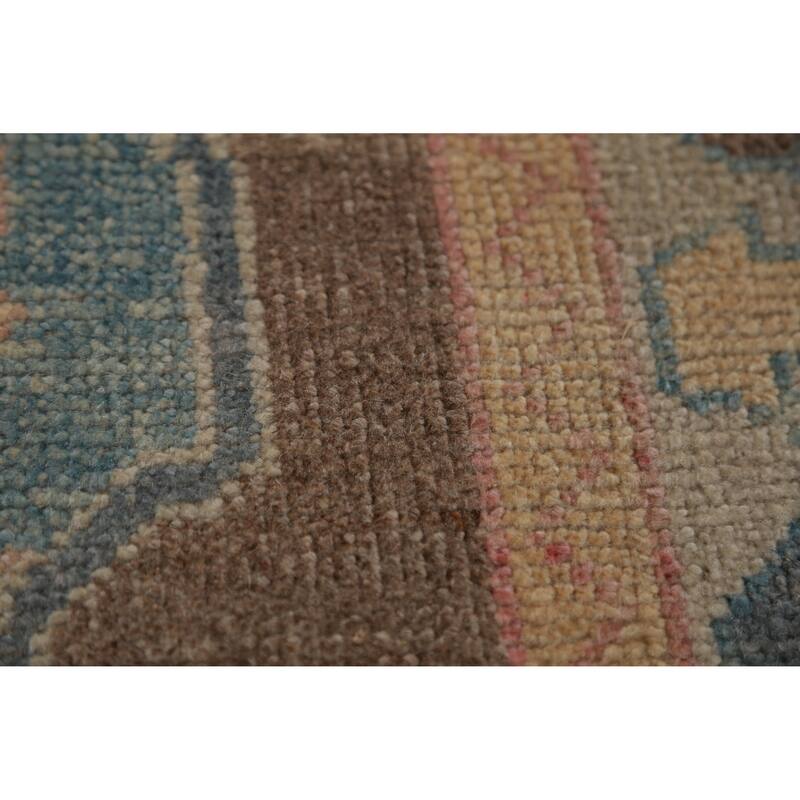 Hand Knotted Oriental 100% Wool Carpet Transitional Geometric Brown Oushak Runner Rug - 12' 3'' X 3' 2''
