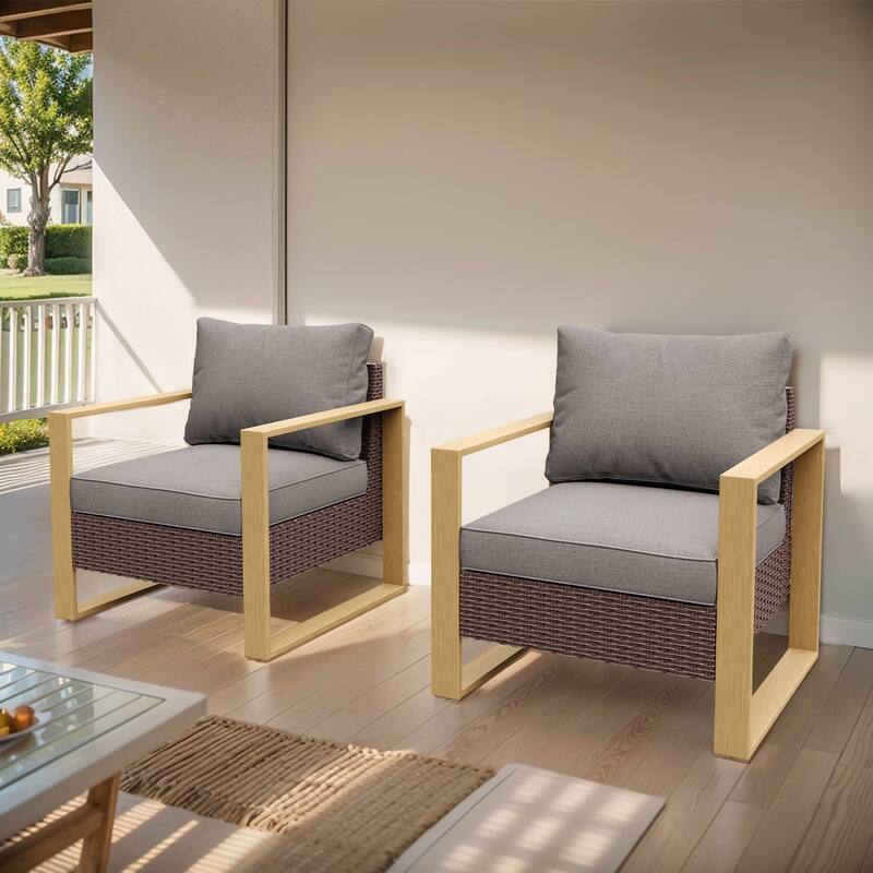 Gymojoy Patio Chair with Cushion for Garden - Brown - Grey