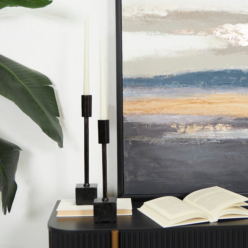 Silver or Black Aluminum Slim Candle Holder with Black Block Bases (Set of 2) - Black