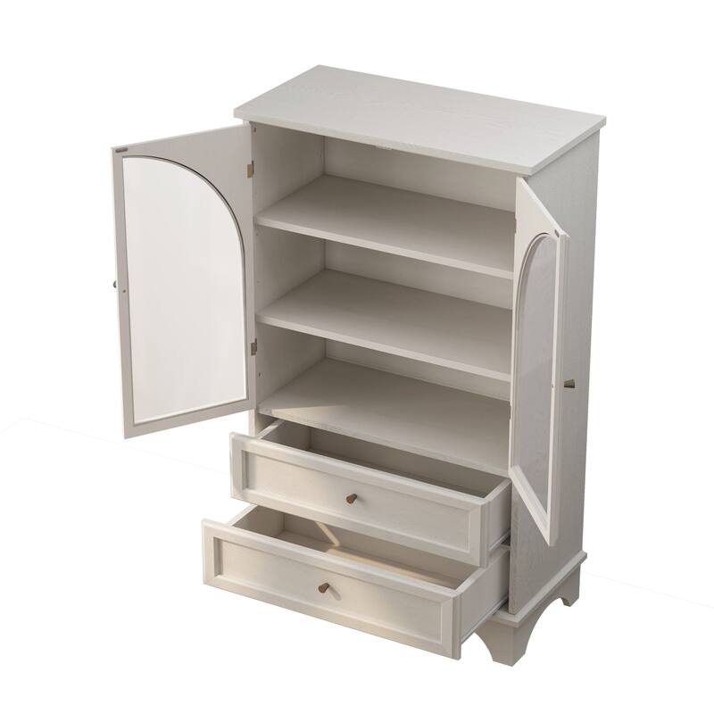 GDFStudio Calystrian Glass Door Curio Storage Cabinet with Adjustable Shelves