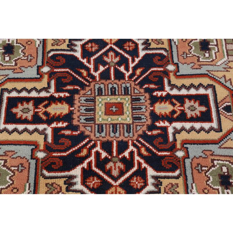 Hand Knotted Oriental 100% Wool Carpet Traditional Medallion Oranges & Rust Heriz (serapi) Area Rug - 11' 9'' X 8' 10''