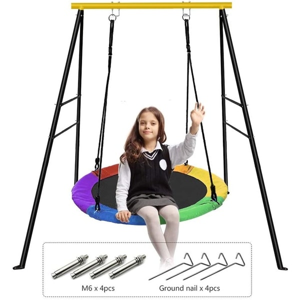 Saucer Tree Swing and Swing Frame Set, 40'' Waterproof Saucer Tree Swing Set + Heavy Duty All-Steel Swing Frame - 40 inch. Opens flyout.