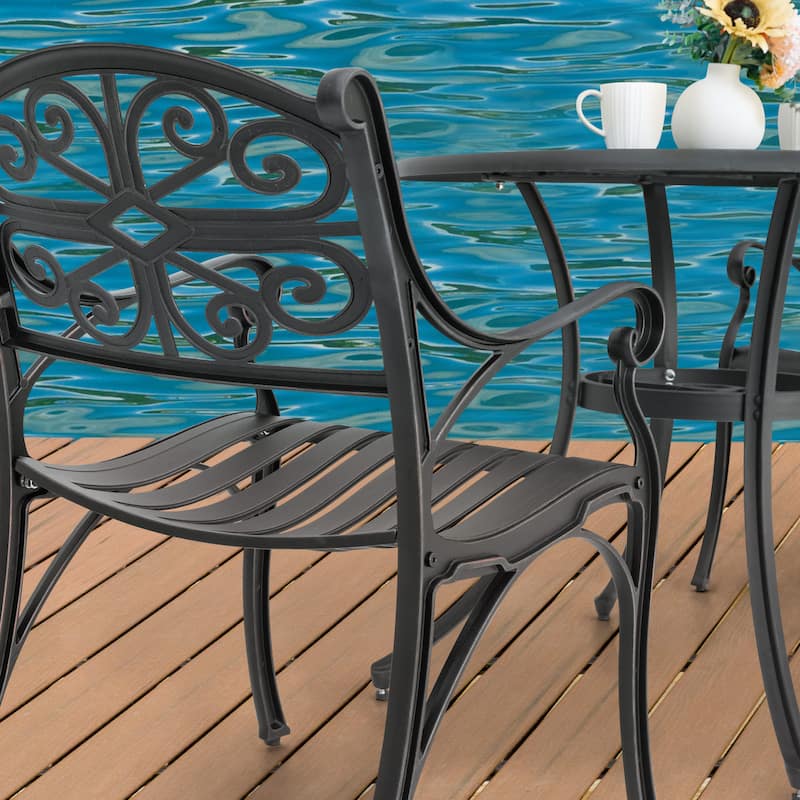 Outdoor Bistro Set of 3 Cast Aluminum Bistro Set with Umbrella Hole