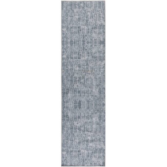 New Concept Washables Indoor only Geometric Machine Washable Area Rug - 2' 2" x 8' - Blue/Grey - Runner
