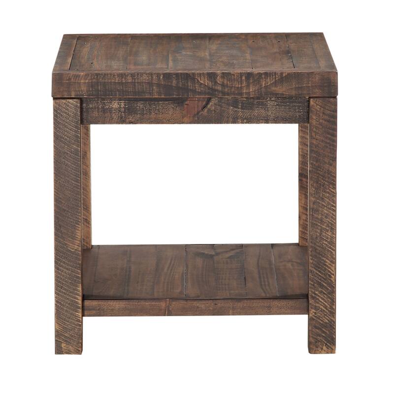 Wooden End Table with One Shelf, Taupe Brown