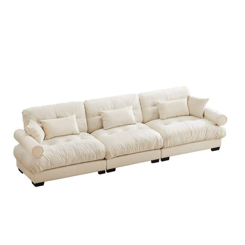 130" Oversized Velvet Modular Sofa, 3 Seater Modern Sectional Sofa with Bolstered Armrests, Upholstered Couches for Living Room