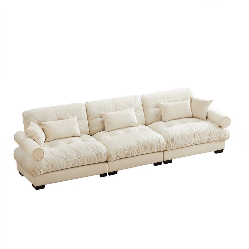 130" Velvet Modular 5-Seat Sectional with Cloud Cushions & Headrests