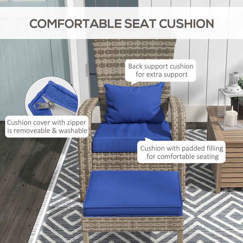 Outsunny Patio Wicker Adirondack Chair with Ottoman, Outdoor Fire Pit Chair