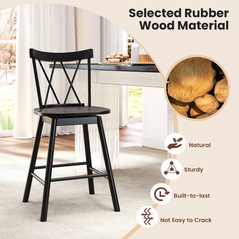 Gymax Windsor Bar Stool Set of 2 24'' Swivel Rubber Wood Dining Chairs