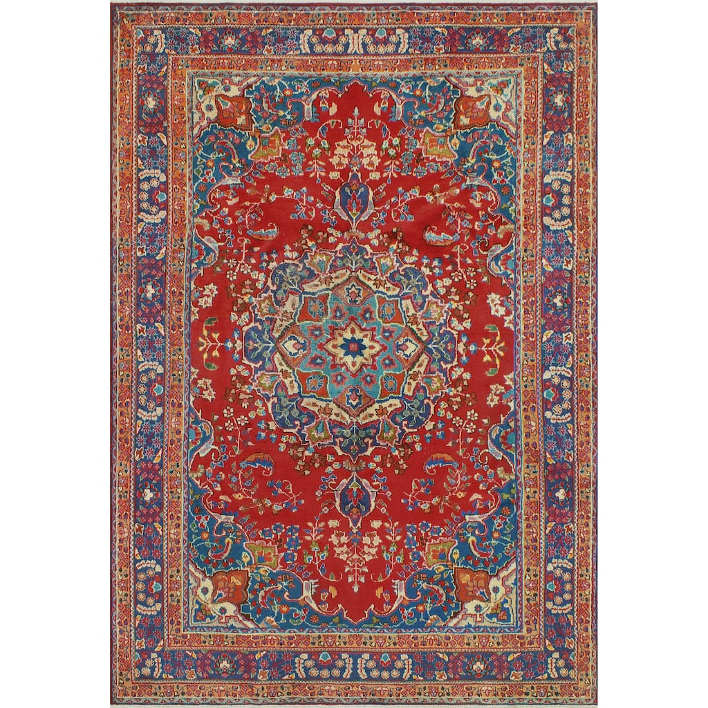 Fine Vintage Distressed Ghazaleh Red/Navy Rug - 6'3" x 9'7"