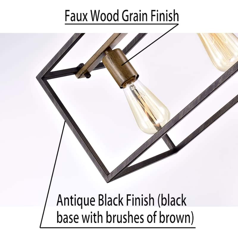Joshua Antique Black and Faux Wood Grain Finish Iron Pendant