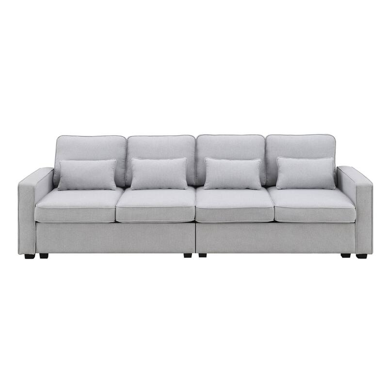 Modern Linen Fabric Sofa with Armrest Pockets