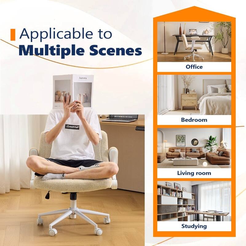 Chenille Swivel Chair With Adjustable Flip-Up Arms For Cross-Legged