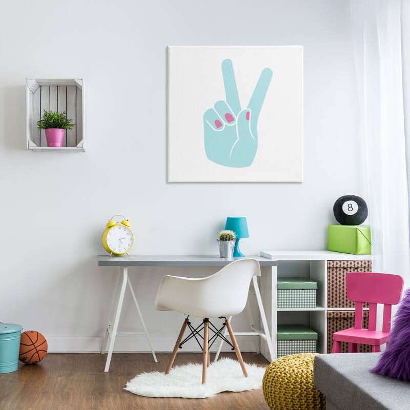 Stupell Peace Hand Teal with Pink Nail Polish Canvas Wall Art Design by Daphne Poselli