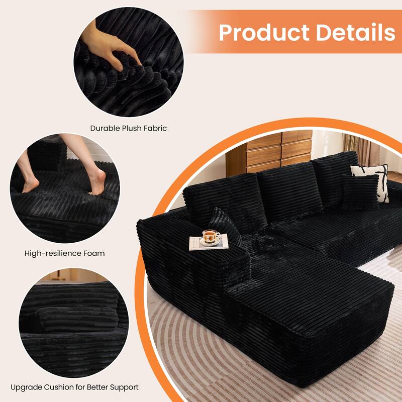 XIZZI Modern Plush Sectional Chaise Couch with Bean Bag Chair
