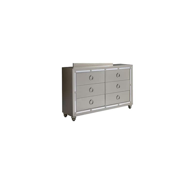 Classic Charm Dresser - Silver Champagne Finish, Black Felt Lined Drawer