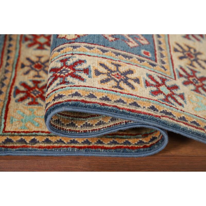 Blue Kazak Oriental Accent Rug Hand-Knotted Wool Carpet - 1'11" x 2'11"