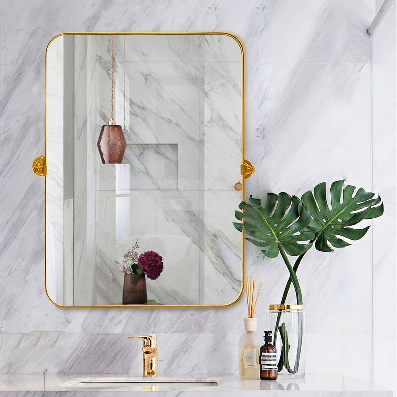 Rectangular Metal Framed Pivoted Bathroom Wall Vanity Mirror Adjustable Wall-Mounted For Modern Wall Decor