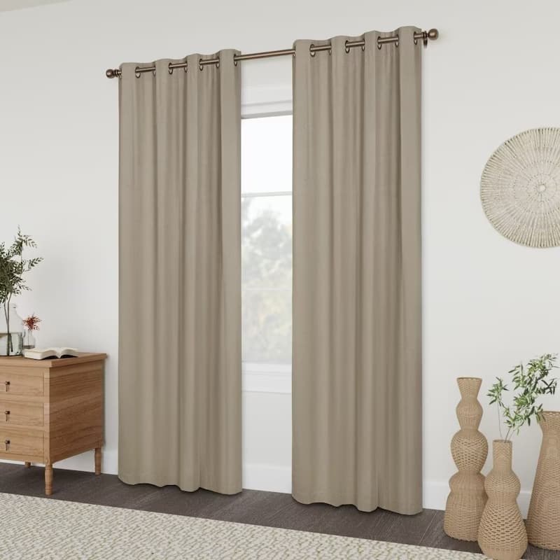 Linen Slub Blackout Grommet Curtain Pair(2 Panels)