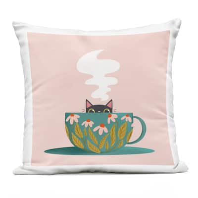 Stupell Cat Peeking Over Teacup Printed Outdoor Throw Pillow Design by Sarah Hickman