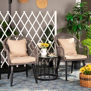 PHI VILLA 3-Piece Outdoor Chat Bistro Set Conversation Set with Woven Olefin Fabric Cushions