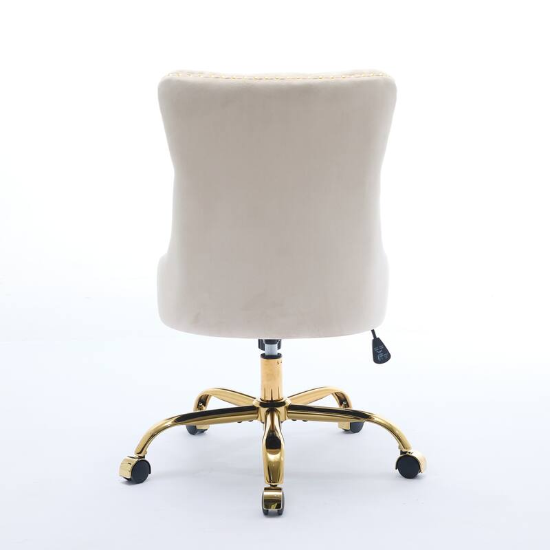 Modern Velvet Swivel Office Chair with Tufted Back/Golden Metal Base