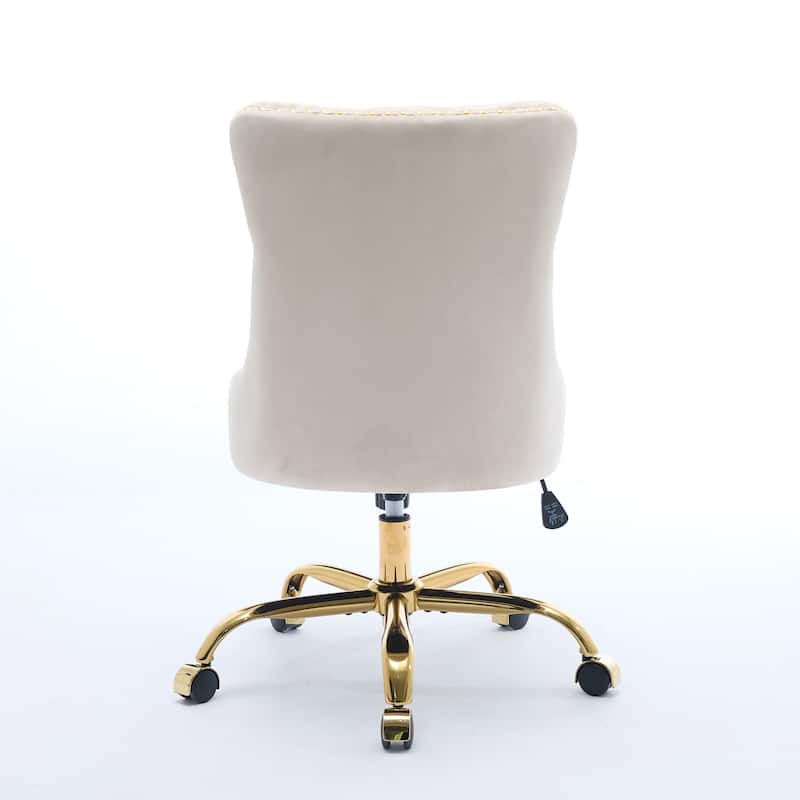 Modern Velvet Upholstered Tufted Button Home Office Chair with Golden Metal Base,Adjustable Desk Chair Swivel Office Chair