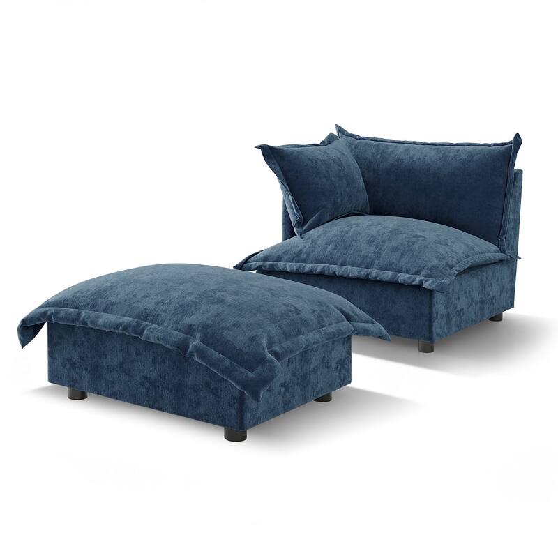 Casual 40"W Oversized Soft Comfy Cloud Chenille Chaise Lounge with Ottoman