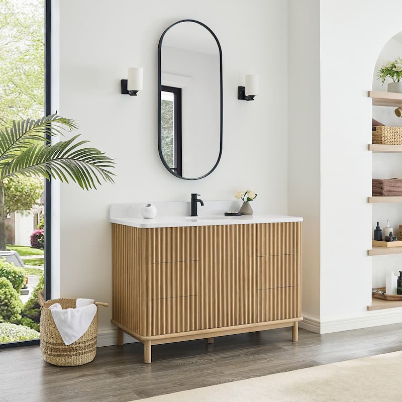 Seoul Bath Vanity with White Grain Composite Stone Top without Mirror