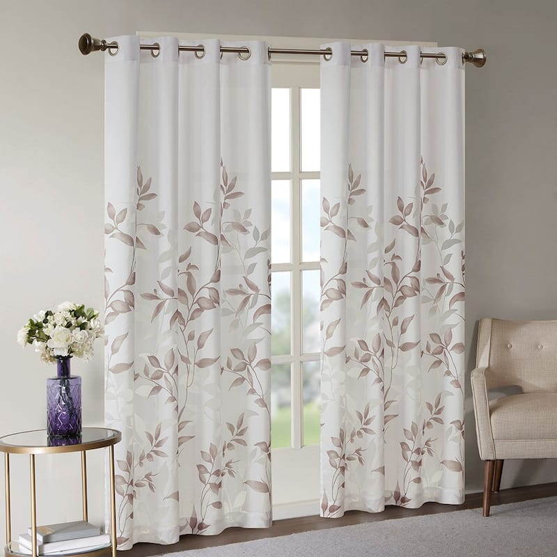 Rossetta Modern contemporary Semi-sheer base fabric botanical print burnout curtain, Only 1 Piece Panel - 50"W x 84"L