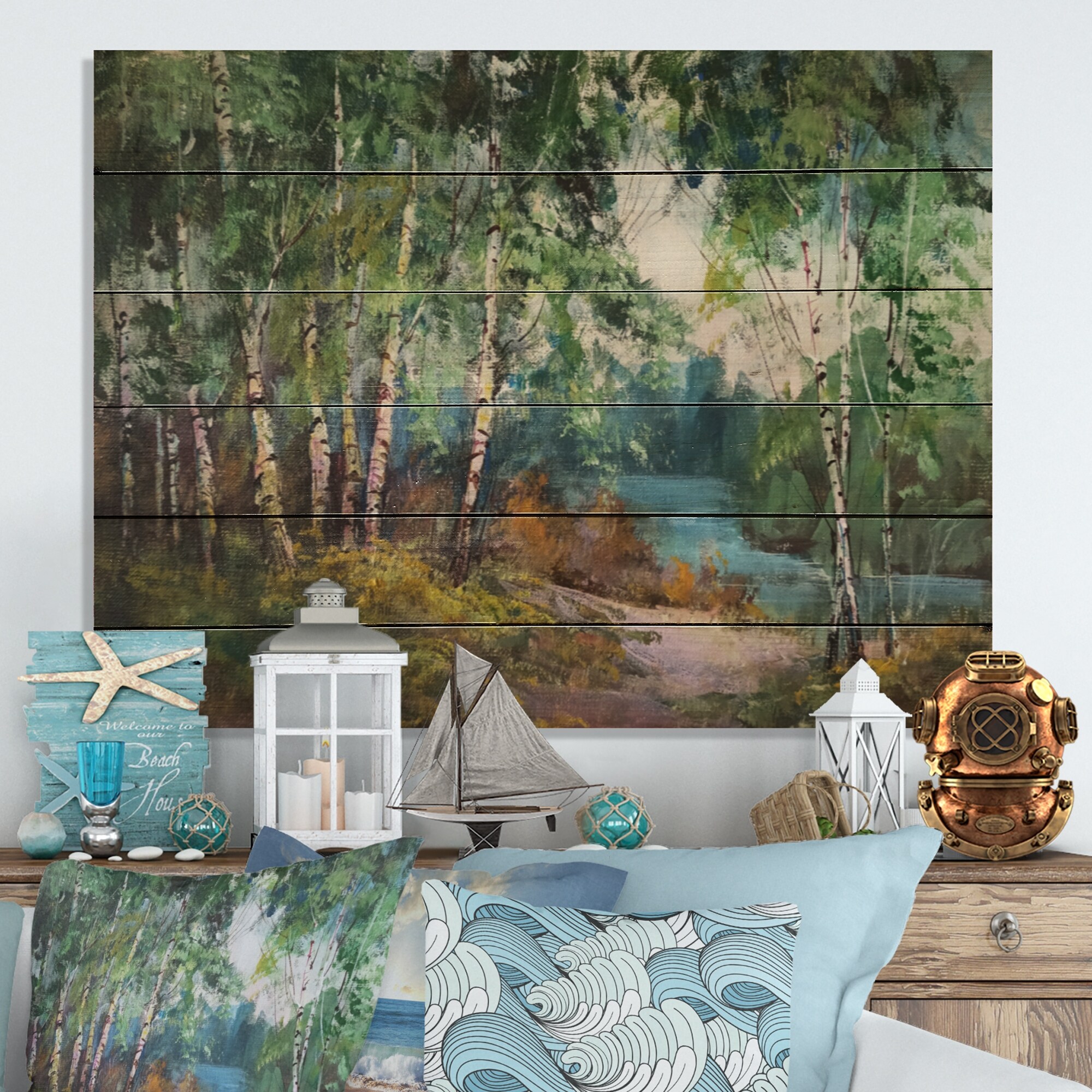 Designart 'Autumn Birches Forest' Traditional Wood Wall Art Dundefinedcor  Natural Pine Wood Bed Bath  Beyond 36737615