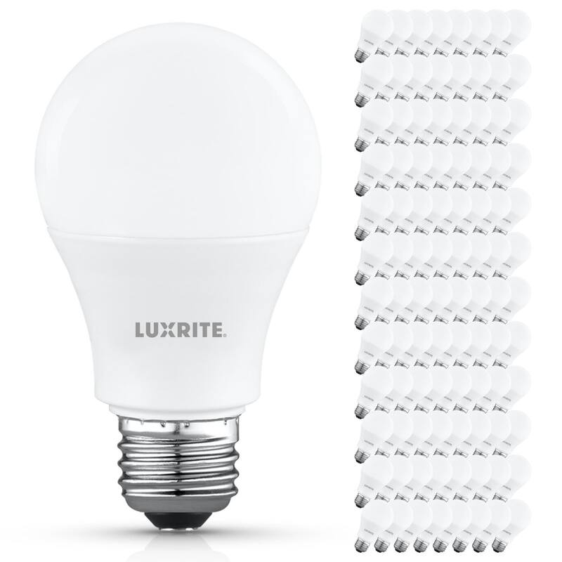 Luxrite A19 LED Light Bulb 8W=60W Non-Dimmable 5000K 800LM E26 Base Damp Rated ETL Listed 96 Pack - Bright White 5000K - Bright White 5000K