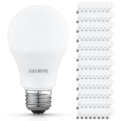 Luxrite A19 LED Light Bulb 9.5W=75W 3500K 1100LM Non-Dimmable E26 Base Damp Rated ETL Listed 96 Pack - Natural White 3500K