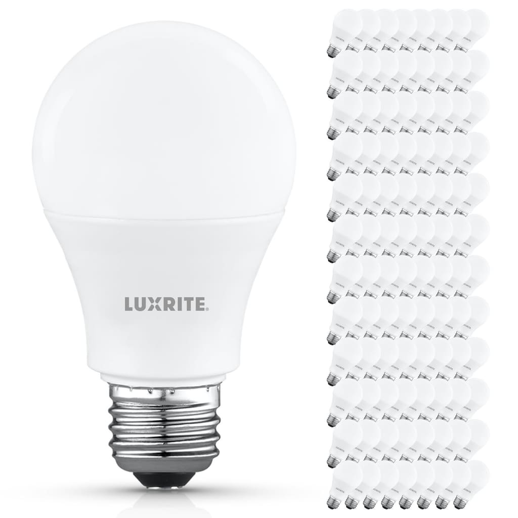 Luxrite A19 LED Light Bulb 9.5W=75W 4000K 1100LM Non-Dimmable E26 Base Damp Rated ETL Listed 96-Pack - Cool White 4000K