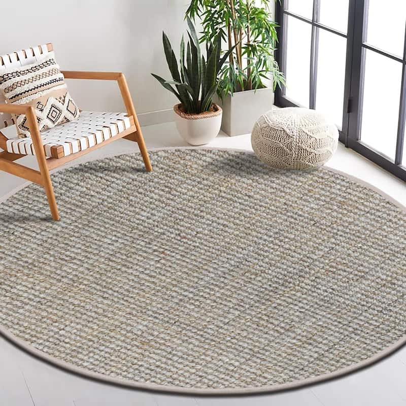 Delara Premium Handwoven Natural Fiber Area Rug, 60% Wool 40% Jute excellent choice in high-traffic areas such as Living rooms - 6' Round - Natural