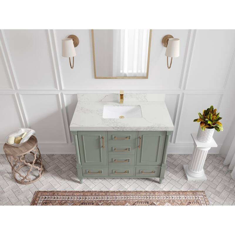 Willow Collections 42 in. W x 22 in. D Aberdeen Single Bowl Sink Bathroom Vanity with Countertop - 2" Calacatta Nuvo - Evergreen