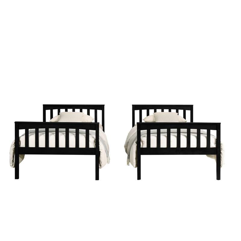 Clayfell Ames Twin Over Twin Solid Wood Bunk Bed Frame, Convertible, Sturdy Guardrails, Easy Assembly