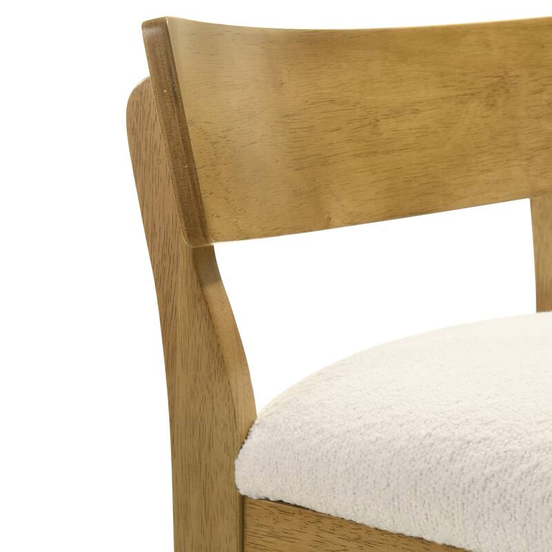 Merie Modern Transitional Wood Counter Height Kitchen Bar Stool with White Boucle Fabric Upholstered Seat