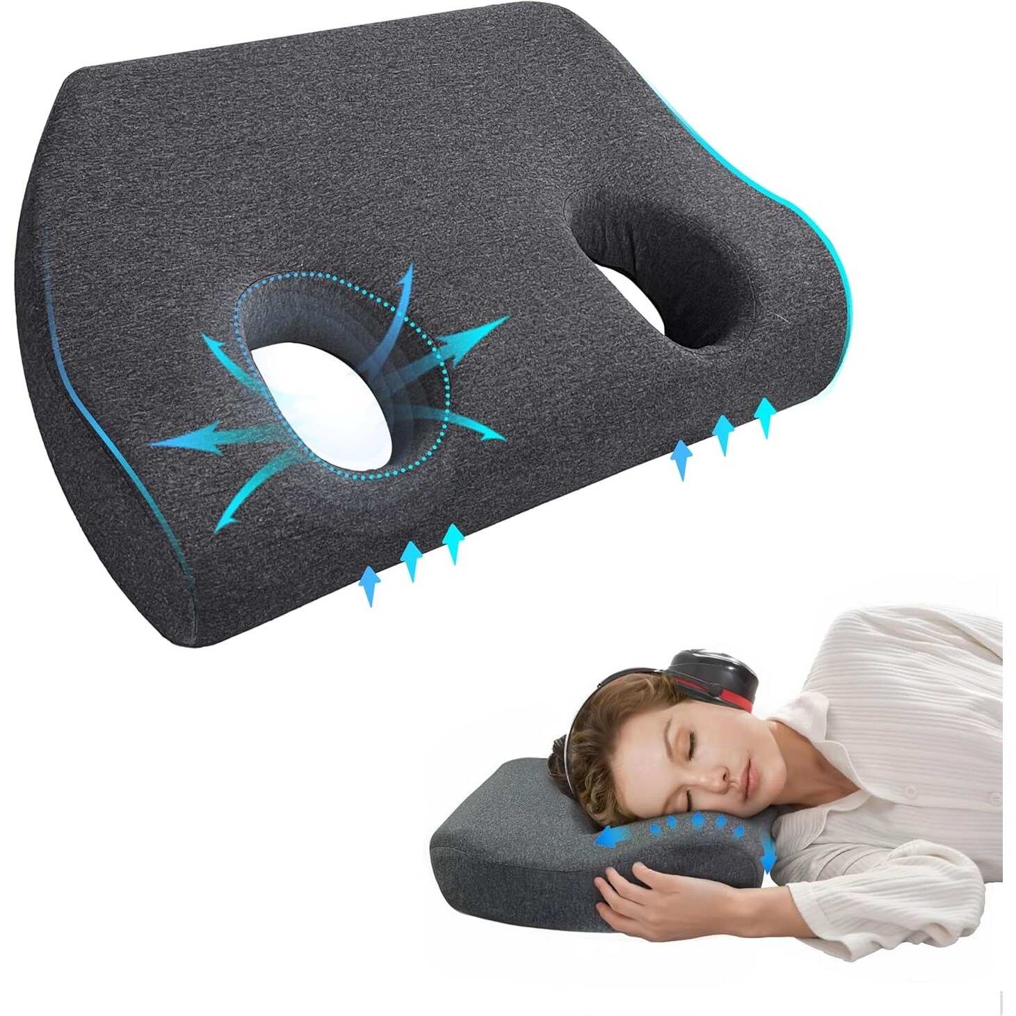 Pillow with hole for ear pain clearance