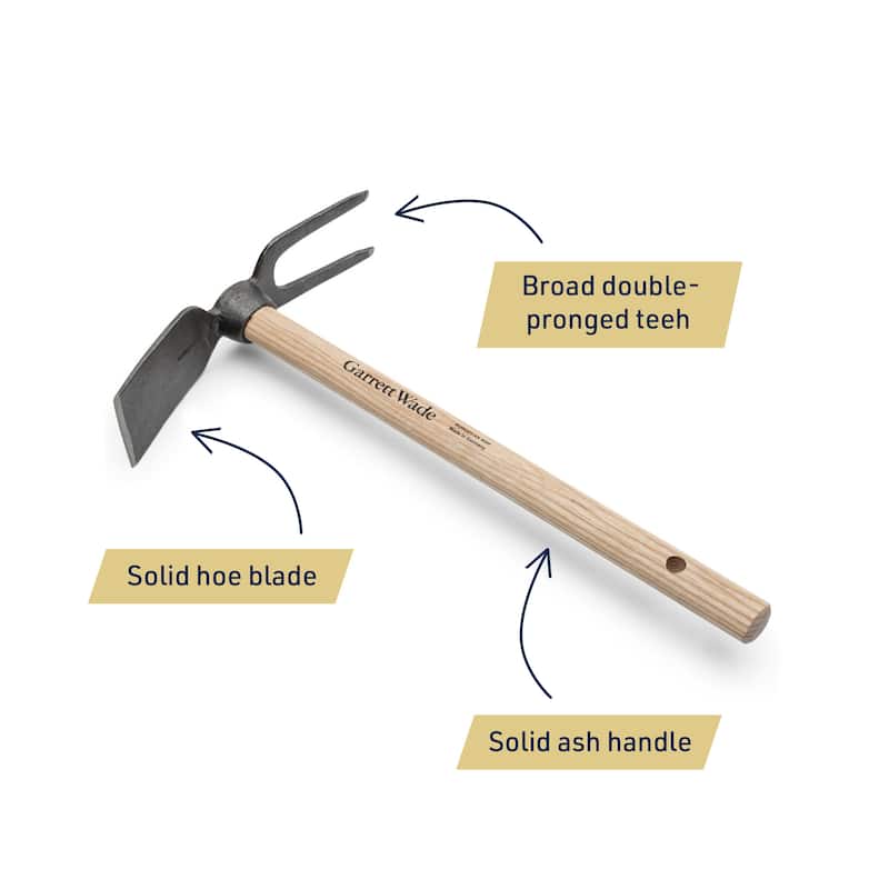 Kings County Tools 18-inch Double-Sided 2-Prong Cultivator and Hoe Garden Tool
