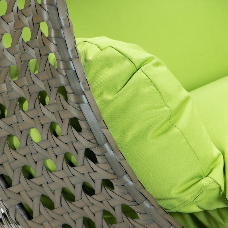 LeisureMod 2-Person Hanging Egg Swing Chair with Metal Stand - Handcrafted Beige Wicker, Patio Hammock Lounger with Cushions
