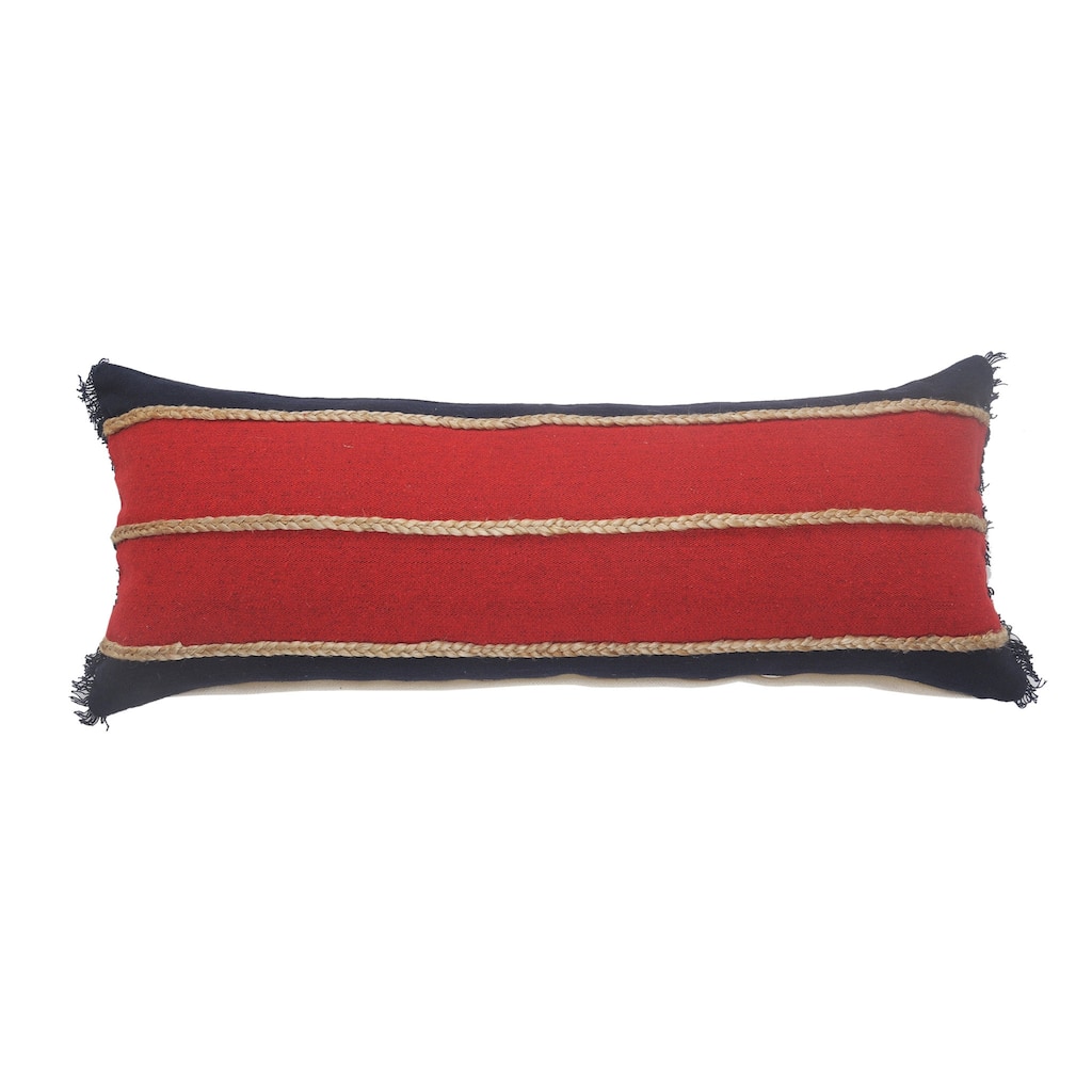 HomeRoots 14" X 36" Red Navy And Tan 100% Cotton Striped Zippered Pillow