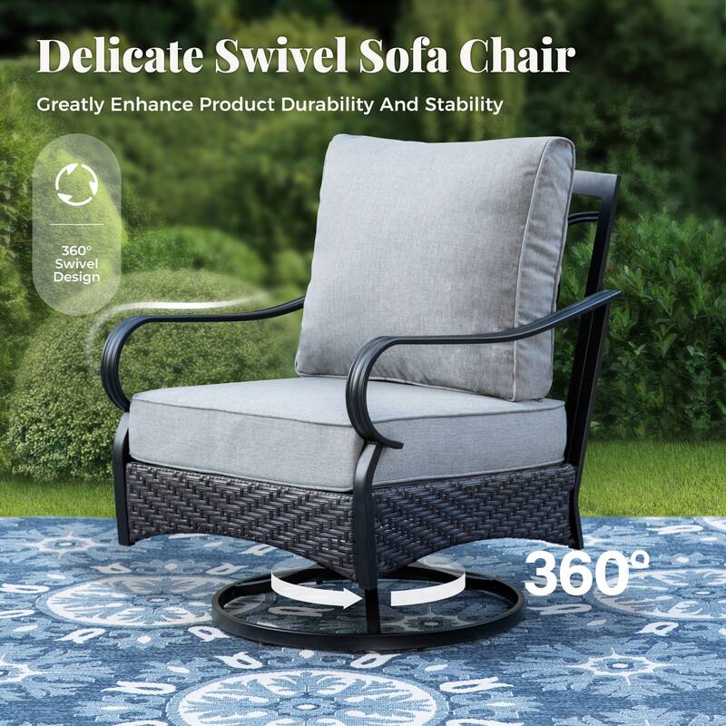 MAISON ARTS 4-Piece Rattan Wicker Patio Furniture Set with Swivel Chairs, Metal Frame & Coffee Table for Outdoor Spaces
