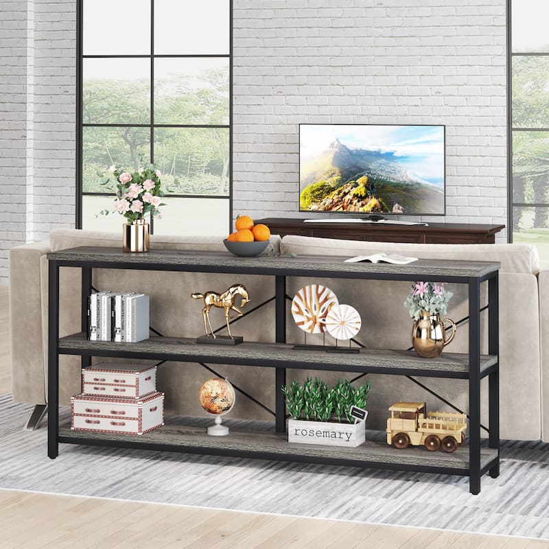 Extra Long Console Sofa Table with Metal Frame for Entrance, 3 Tiers TV Stand
