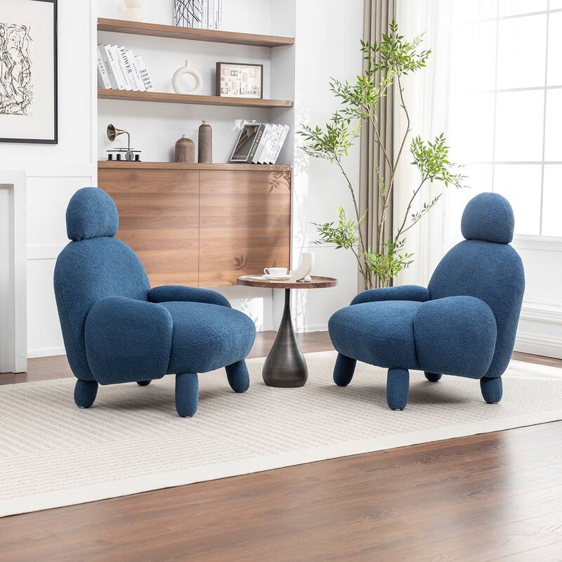 SEYNAR Modern Faux Sherpa Upolstered High Back Armless Accent Chair Set of 2