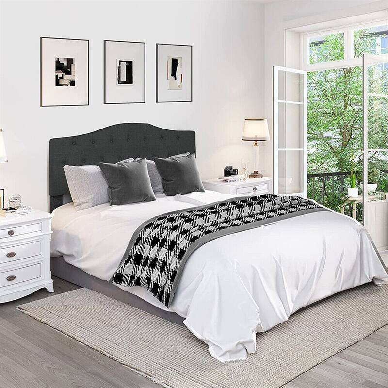 Queen Size Bed Headboard Modern Upholstered Diamond Tufted, Grey Bed
