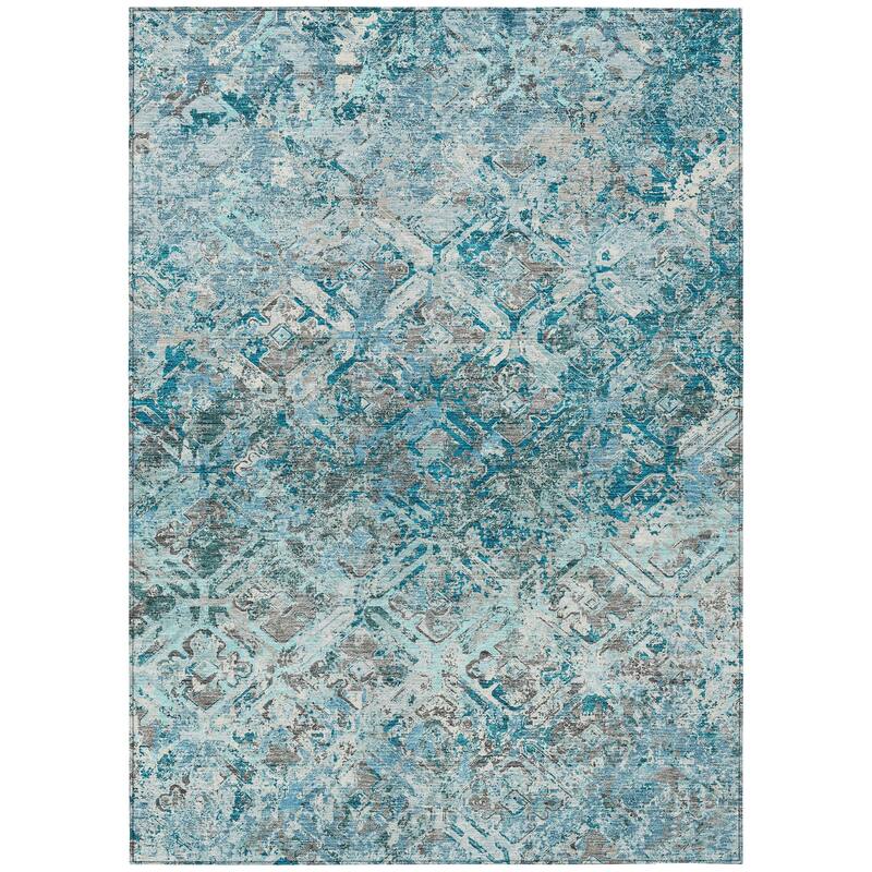 Machine Washable Indoor/ Outdoor Chantille Diamonds Distressed Rug