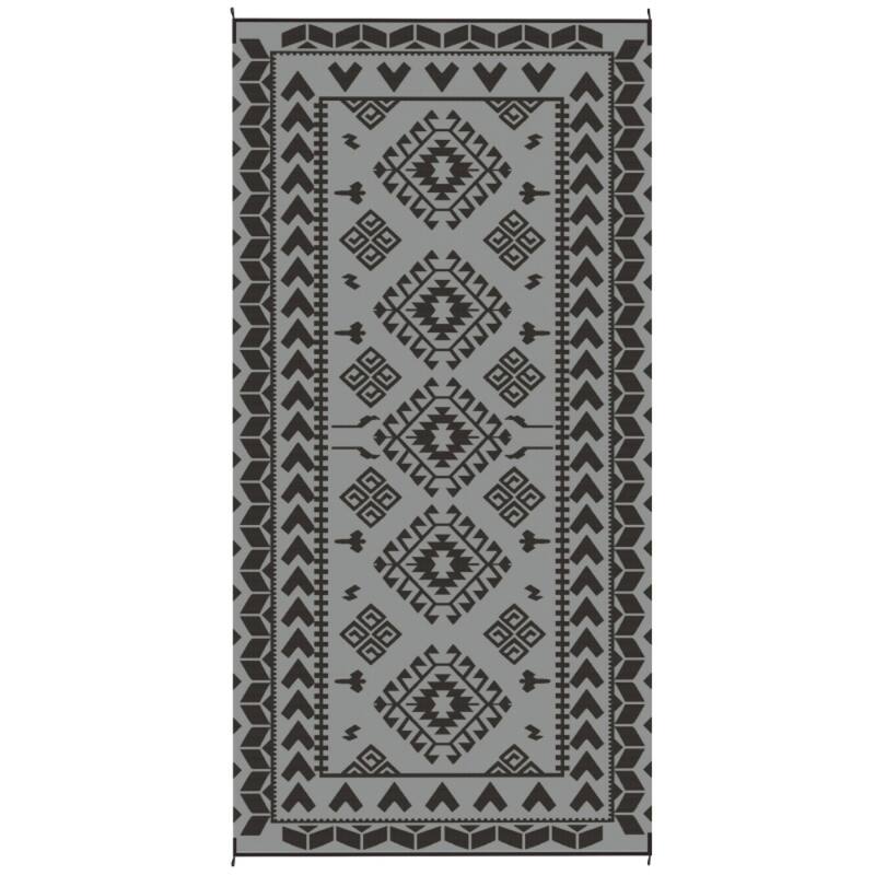 Reversible Outdoor Rug Rhombus Patchwork, UV-Protected, Foldable & Portable Polypropylene Mat - 215.7" L x 107.9" W - Black